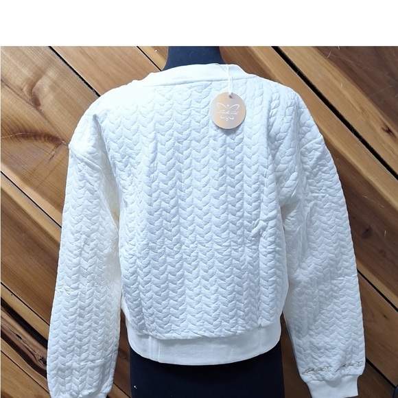 NEW! Laila Ali Cable Knit Sweater Sweatshirt Cream Quilted design Logo on Sleeve - Picture 5 of 11